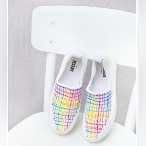 Amrose Paris Hand Crocheted Giveh Slip On Shoes Sneakers Multi Color Upper 39